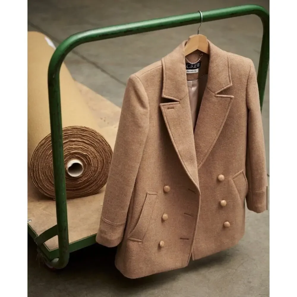 NWT J.Crew Italian Wool Melton Double Breasted Peacoat Camel Size 2 - Picture 2 of 6